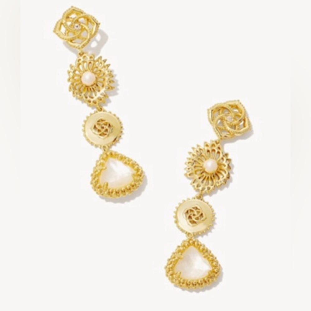 Kendra Scott Gold Brielle Drop Earrings in Ivory Mother of Pearl